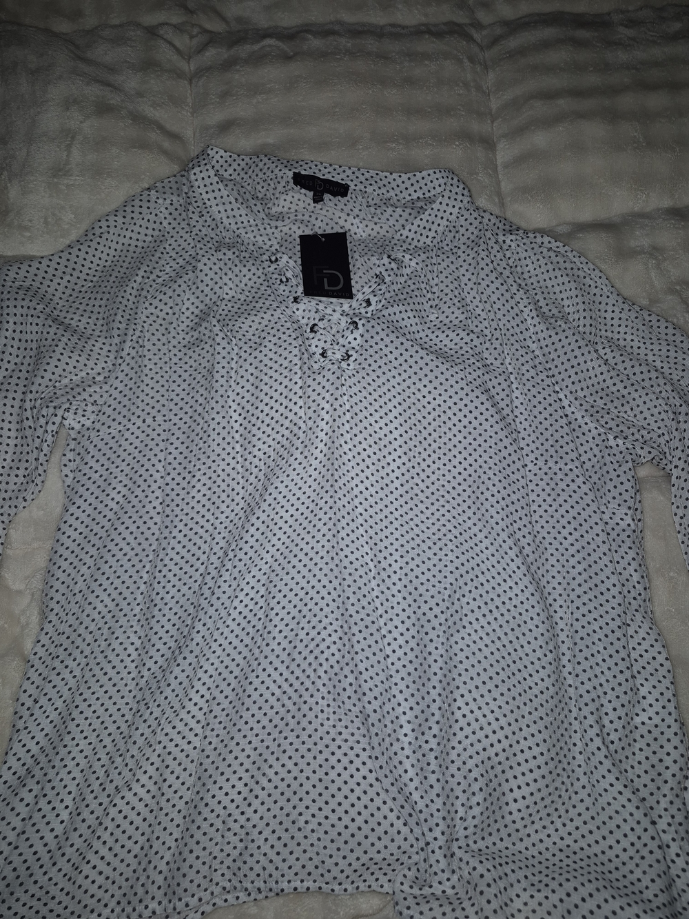 Freddy White Top with Black Micro Dot Pattern
